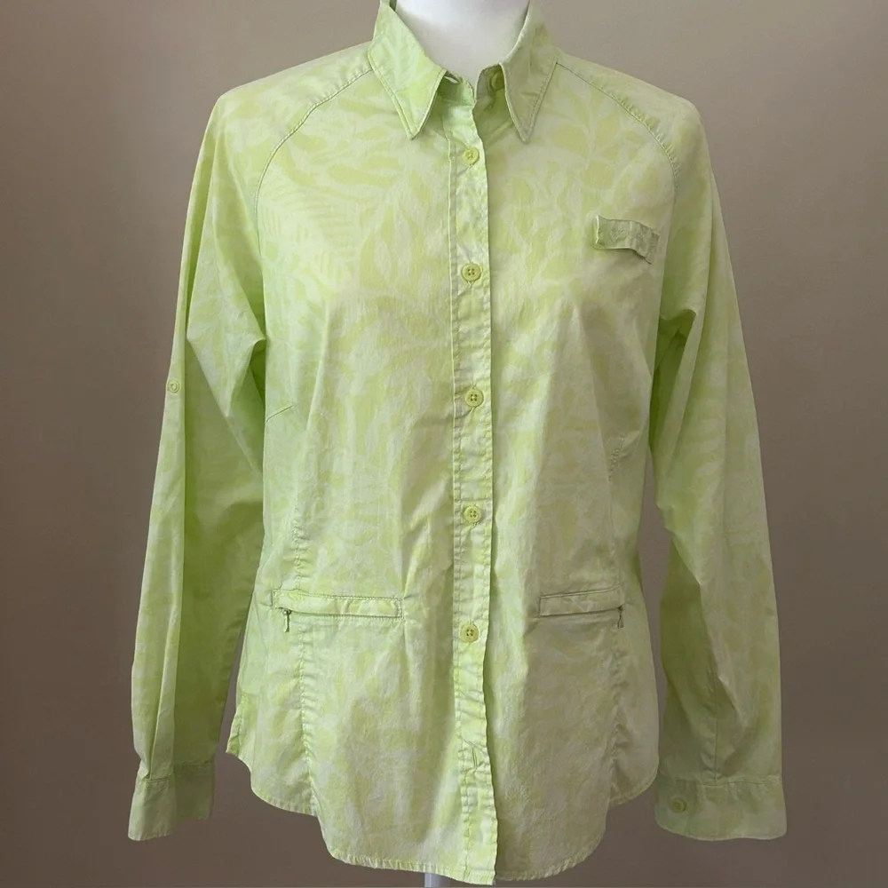 Columbia Women’s Long Sleeve Activewear Shirt Green and White Medium